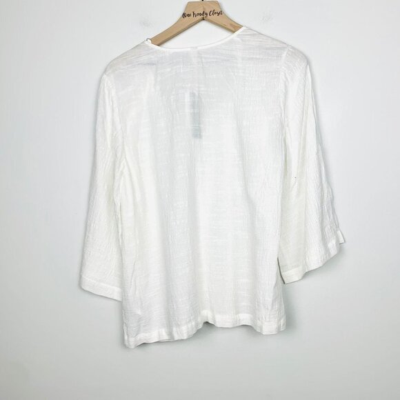 #21 Melissa Mccarthy Seven7 | NWT White Embroidered Bell Sleeve Skimmer Blouse - Picture 5 of 5